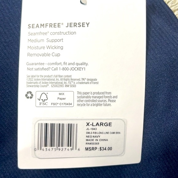NWT JOCKEY SEAMFREE JERSEY SPORTS BRA CROP, NAVY BLUE | XL - Picture 9 of 9
